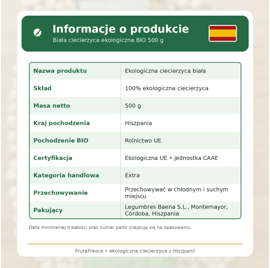 Ciecierzyca ekologiczna BIO z Hiszpanii 500 g Ciecierzyca ekologiczna BIO z Hiszpanii 500 g