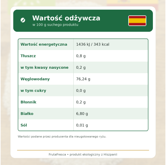 Ryż ekologiczny Bahía BIO z Hiszpanii 0,5 kg – europejski ryż biały